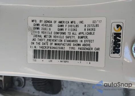 2017 Honda Accord Ex-L V6 z USA, uszkodzony, nr VIN 1HGCR3F80HA025862